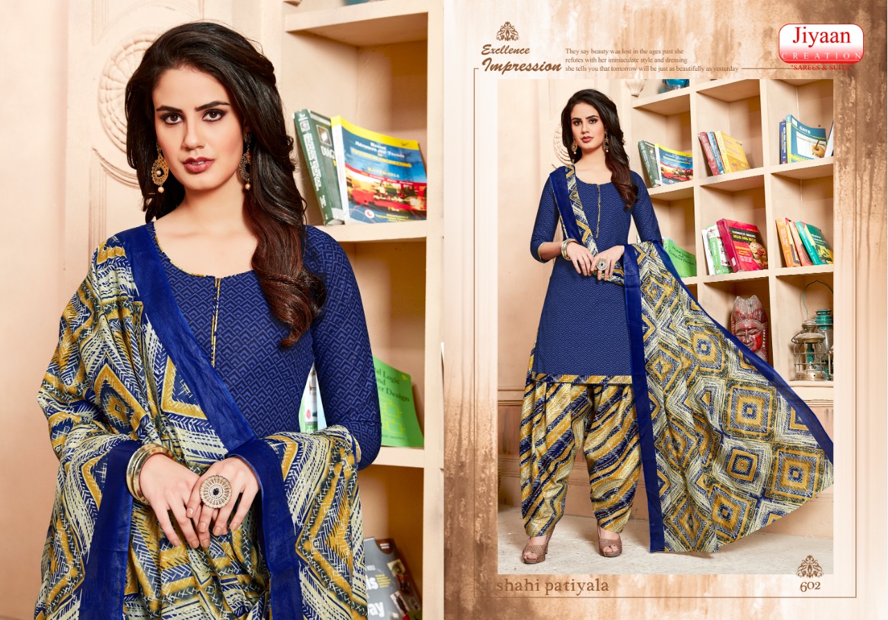 Shahi Patiyala By Jiyaan Creation 601 To 610 Series Beautiful Suits Stylish Fancy Colorful Casual Wear & Ethnic Wear Pure Cotton Printed Dresses At Wholesale Price