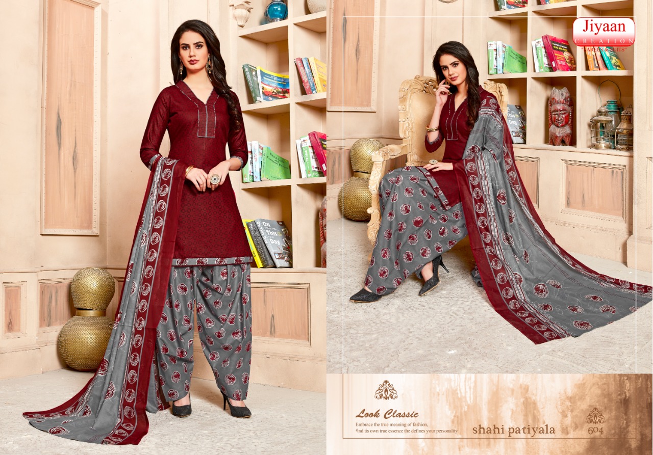 Shahi Patiyala By Jiyaan Creation 601 To 610 Series Beautiful Suits Stylish Fancy Colorful Casual Wear & Ethnic Wear Pure Cotton Printed Dresses At Wholesale Price