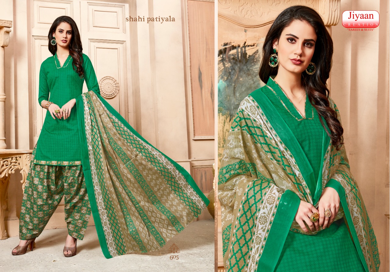Shahi Patiyala By Jiyaan Creation 601 To 610 Series Beautiful Suits Stylish Fancy Colorful Casual Wear & Ethnic Wear Pure Cotton Printed Dresses At Wholesale Price