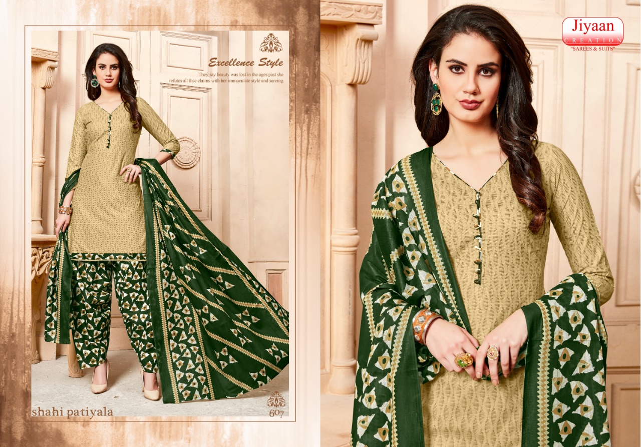 Shahi Patiyala By Jiyaan Creation 601 To 610 Series Beautiful Suits Stylish Fancy Colorful Casual Wear & Ethnic Wear Pure Cotton Printed Dresses At Wholesale Price