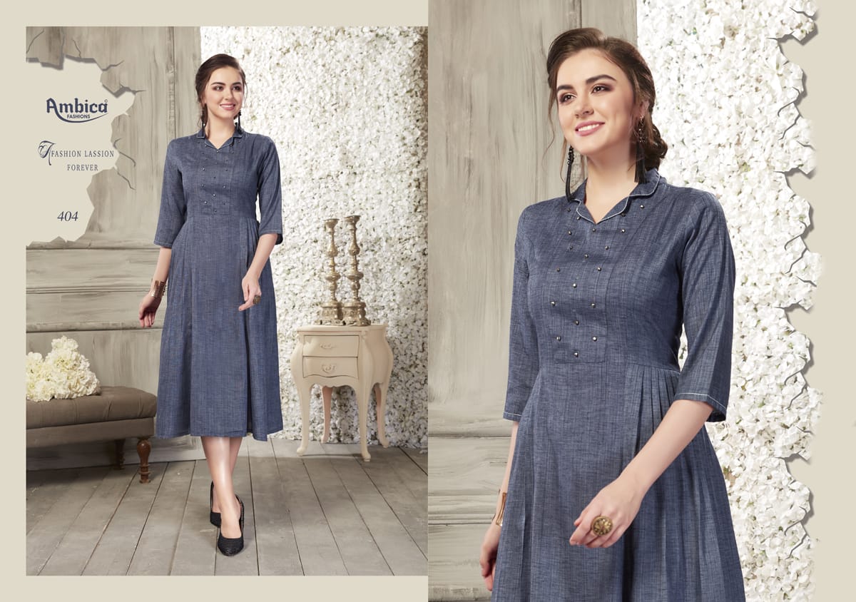 Shaina By Ambica Fashion 401 To 410 Series Beautiful Colorful Stylish Fancy Casual Wear & Ethnic Wear & Ready To Wear Cross Cotton Slub Kurtis At Wholesale Price