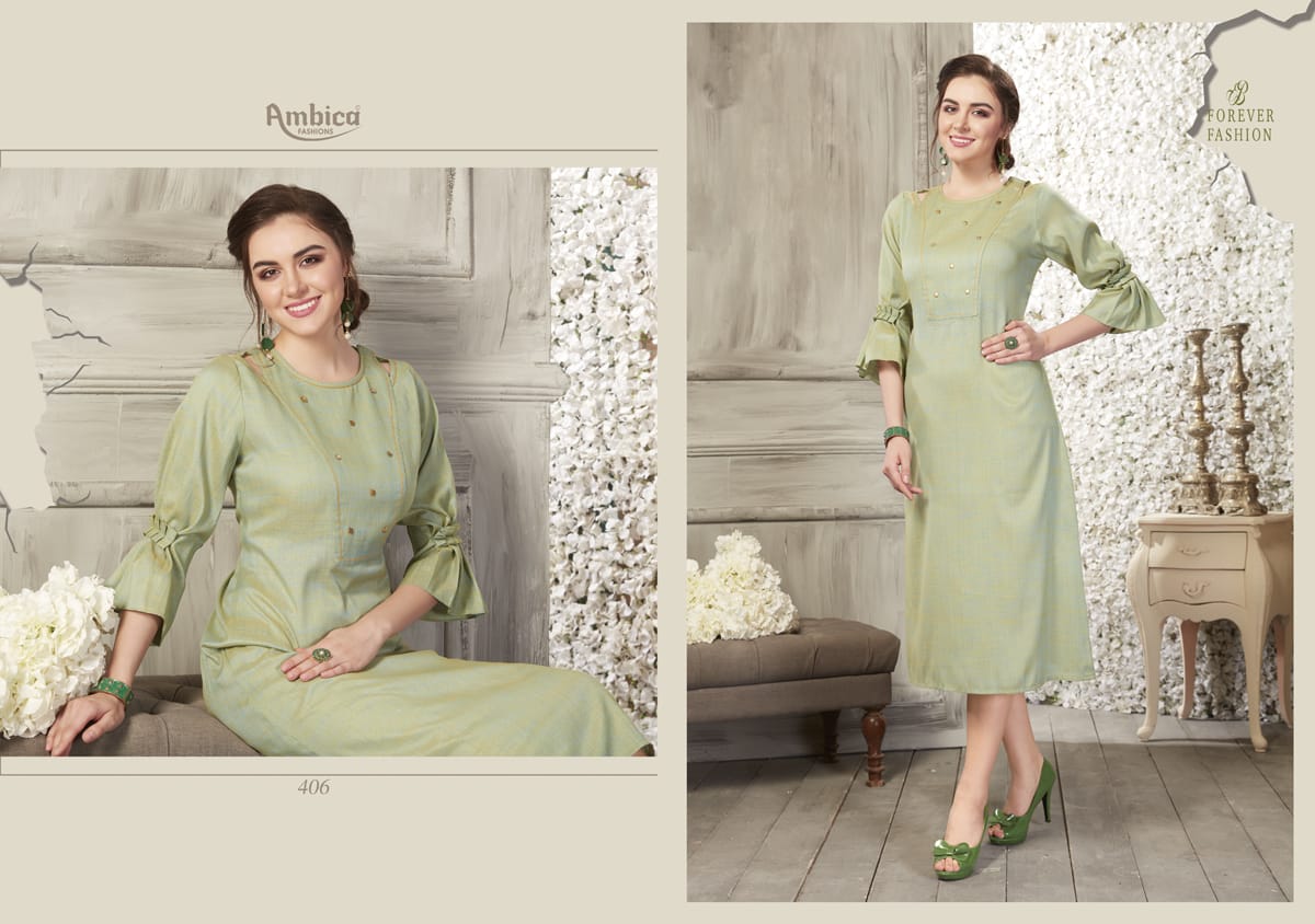 Shaina By Ambica Fashion 401 To 410 Series Beautiful Colorful Stylish Fancy Casual Wear & Ethnic Wear & Ready To Wear Cross Cotton Slub Kurtis At Wholesale Price