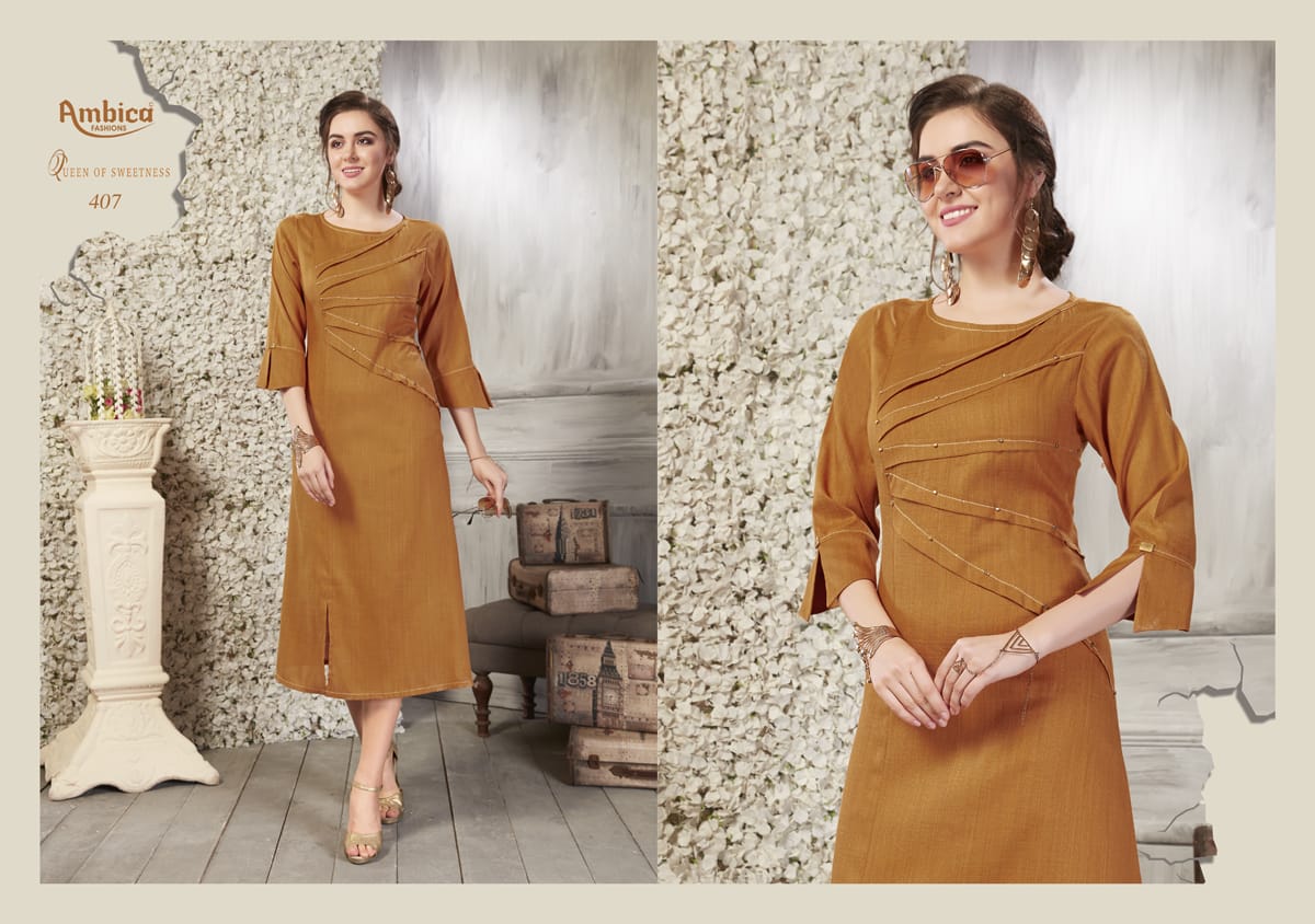Shaina By Ambica Fashion 401 To 410 Series Beautiful Colorful Stylish Fancy Casual Wear & Ethnic Wear & Ready To Wear Cross Cotton Slub Kurtis At Wholesale Price