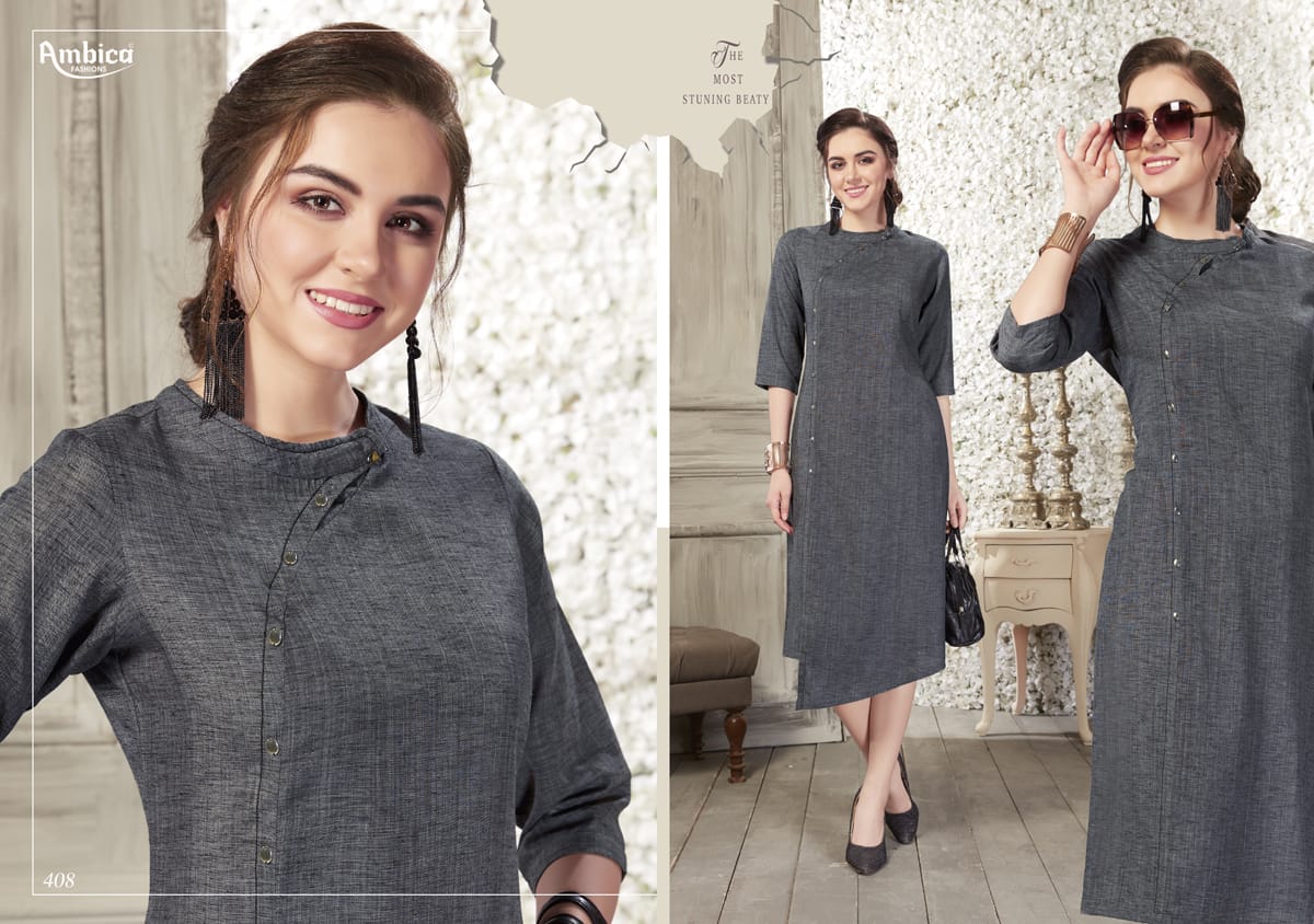 Shaina By Ambica Fashion 401 To 410 Series Beautiful Colorful Stylish Fancy Casual Wear & Ethnic Wear & Ready To Wear Cross Cotton Slub Kurtis At Wholesale Price