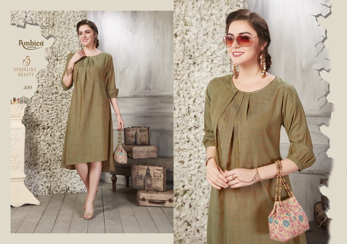 Shaina By Ambica Fashion 401 To 410 Series Beautiful Colorful Stylish Fancy Casual Wear & Ethnic Wear & Ready To Wear Cross Cotton Slub Kurtis At Wholesale Price