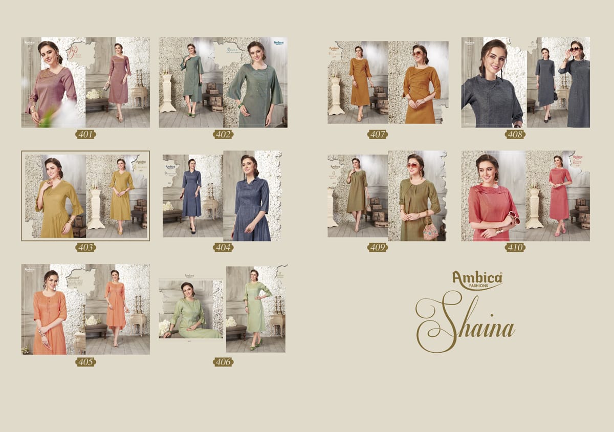 Shaina By Ambica Fashion 401 To 410 Series Beautiful Colorful Stylish Fancy Casual Wear & Ethnic Wear & Ready To Wear Cross Cotton Slub Kurtis At Wholesale Price
