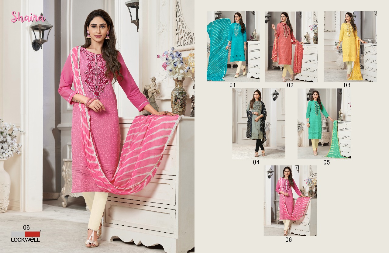 Shaira By Lookwell 01 To 06 Series Beautiful Collection Suits Stylish Fancy Colorful Casual Wear & Ethnic Wear Pure Cotton Embroidered Dresses At Wholesale Price