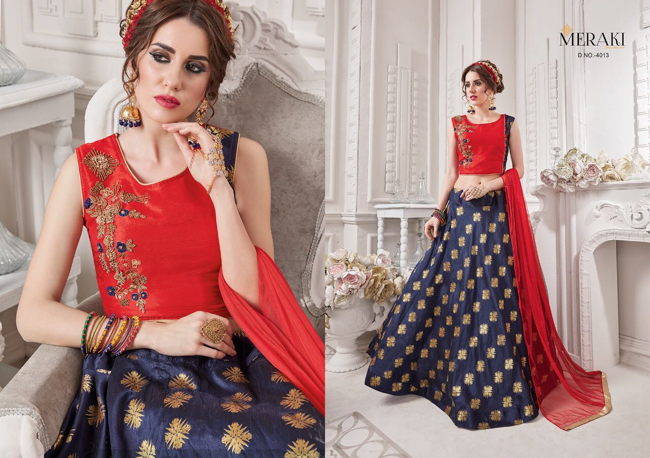 Shama By Meraki 4013 To 4021 Series Designer Beautiful Stylish Fancy Colorful Party Wear & Occasional Wear Heavy Silk Jacquard Lehengas At Wholesale Price