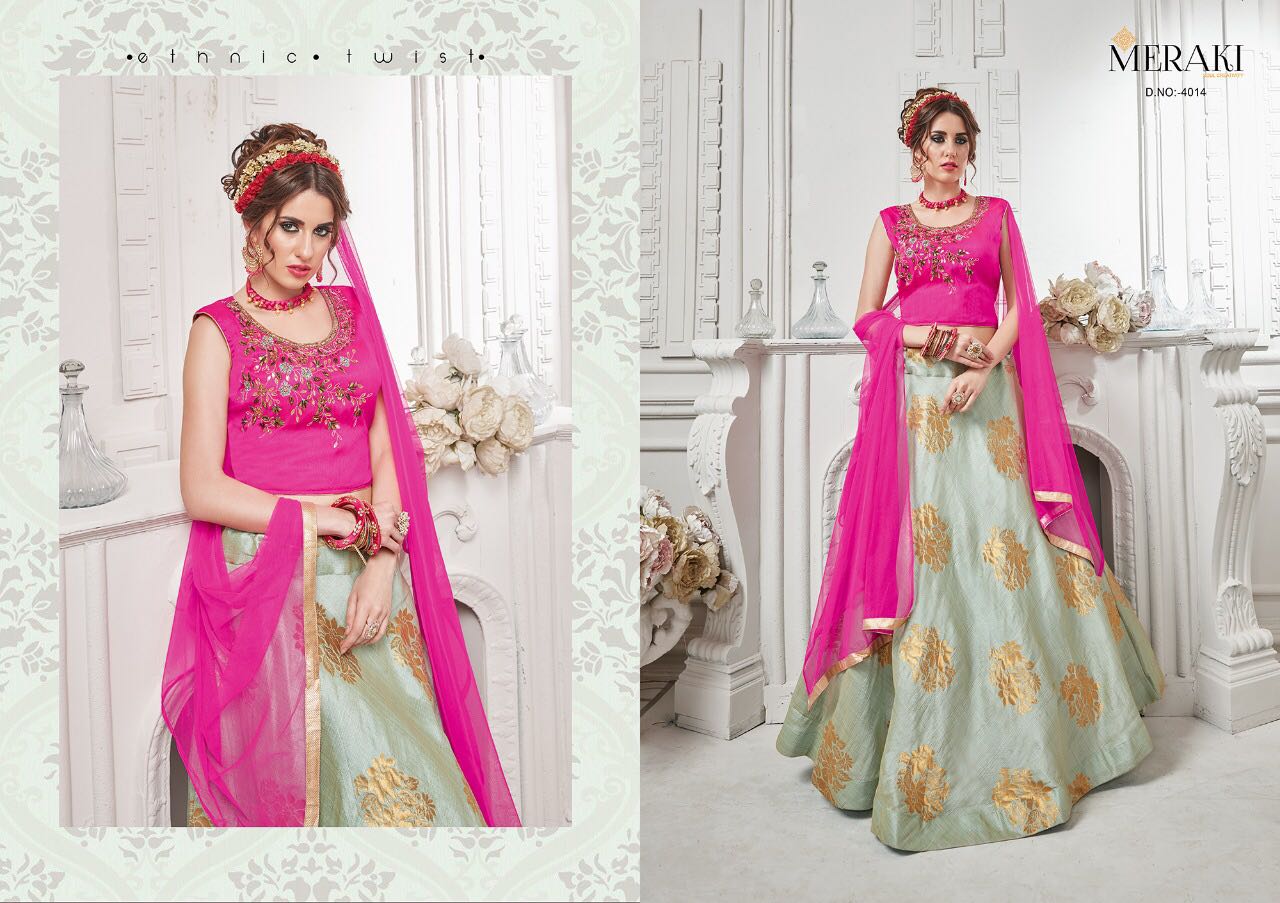 Shama By Meraki 4013 To 4021 Series Designer Beautiful Stylish Fancy Colorful Party Wear & Occasional Wear Heavy Silk Jacquard Lehengas At Wholesale Price