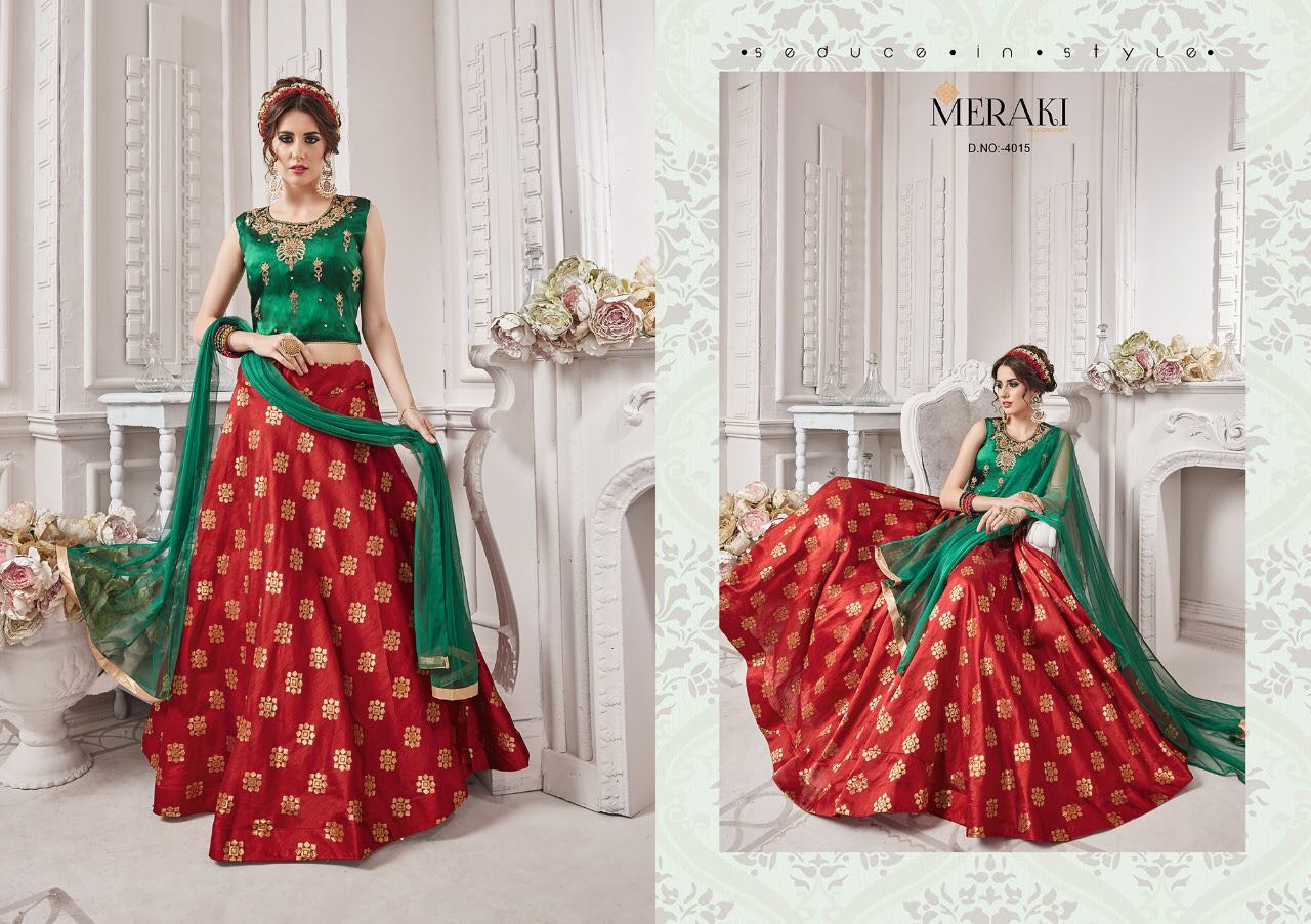 Shama By Meraki 4013 To 4021 Series Designer Beautiful Stylish Fancy Colorful Party Wear & Occasional Wear Heavy Silk Jacquard Lehengas At Wholesale Price