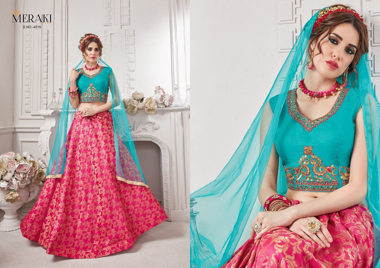 Shama By Meraki 4013 To 4021 Series Designer Beautiful Stylish Fancy Colorful Party Wear & Occasional Wear Heavy Silk Jacquard Lehengas At Wholesale Price