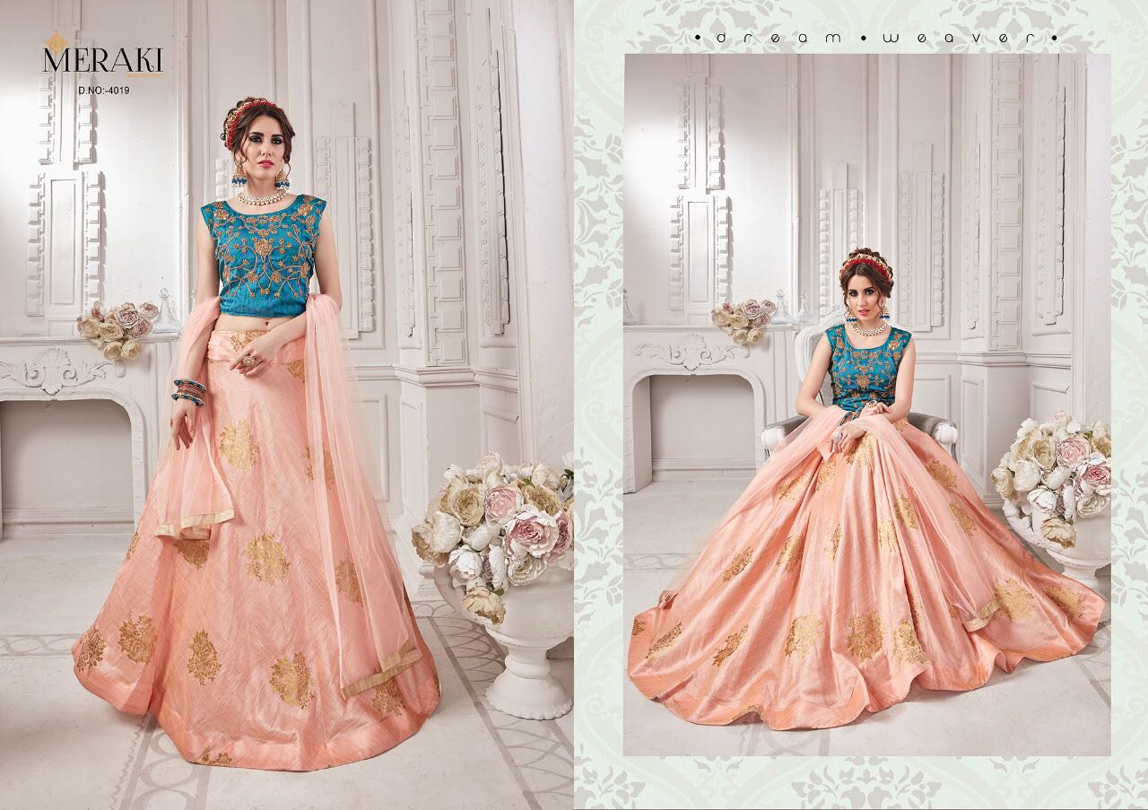 Shama By Meraki 4013 To 4021 Series Designer Beautiful Stylish Fancy Colorful Party Wear & Occasional Wear Heavy Silk Jacquard Lehengas At Wholesale Price