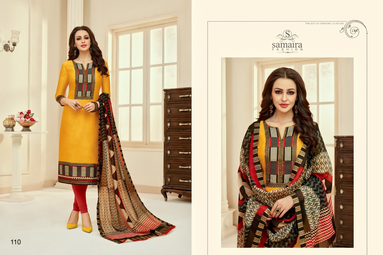 Dhamaal By Samaira Fashion 108 To 114 Series Beautiful Suits Colorful Stylish Fancy Casual Wear & Ethnic Wear Pure Cotton With Digital Neck & Daman Dresses At Wholesale Price