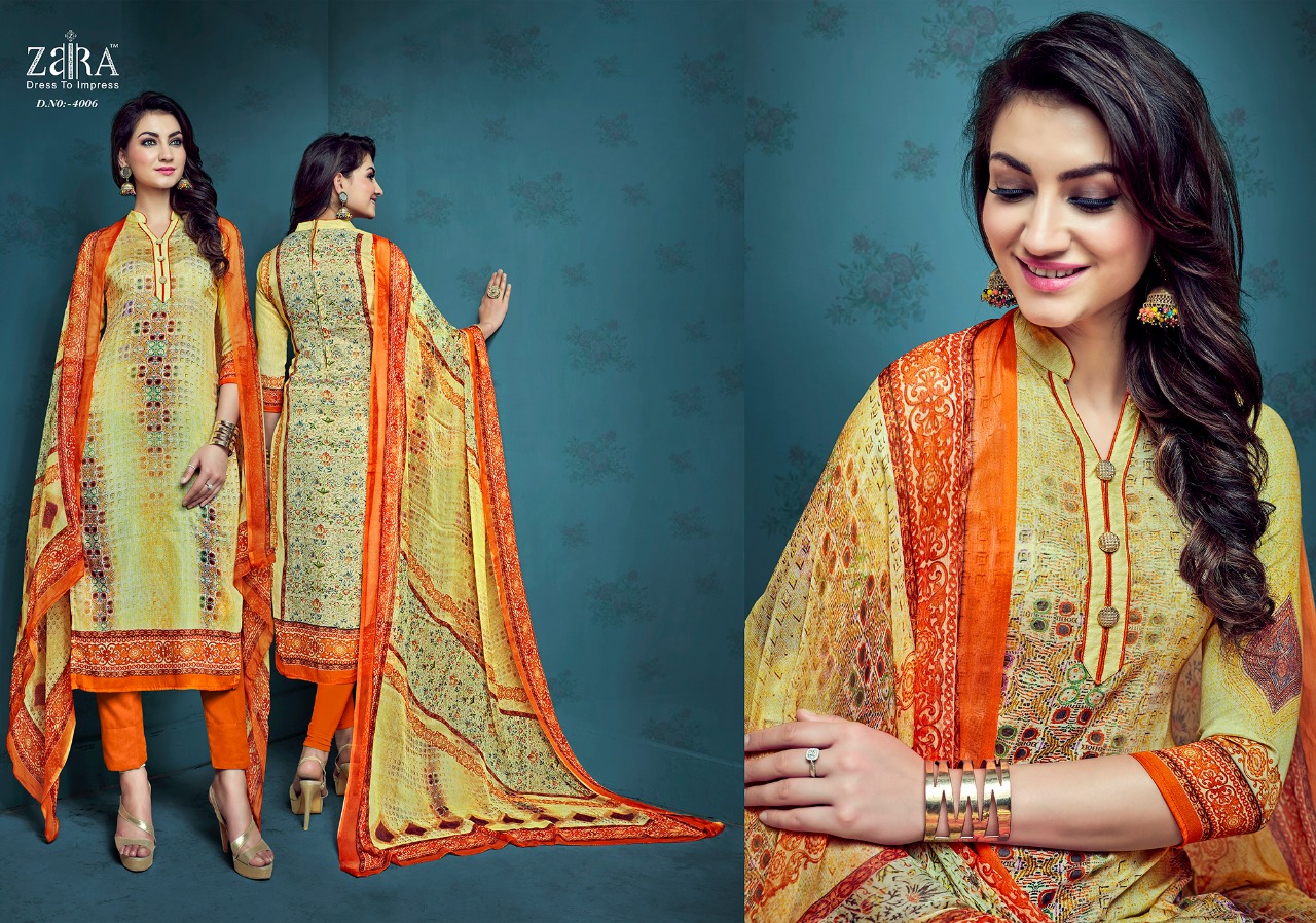 Shanaya By Zaira 4001 To 4006 Series Beautiful Suits Collection Beautiful Stylish Fancy Colorful Casual Wear & Ethnic Wear Cotton Satin Dresses At Wholesale Price