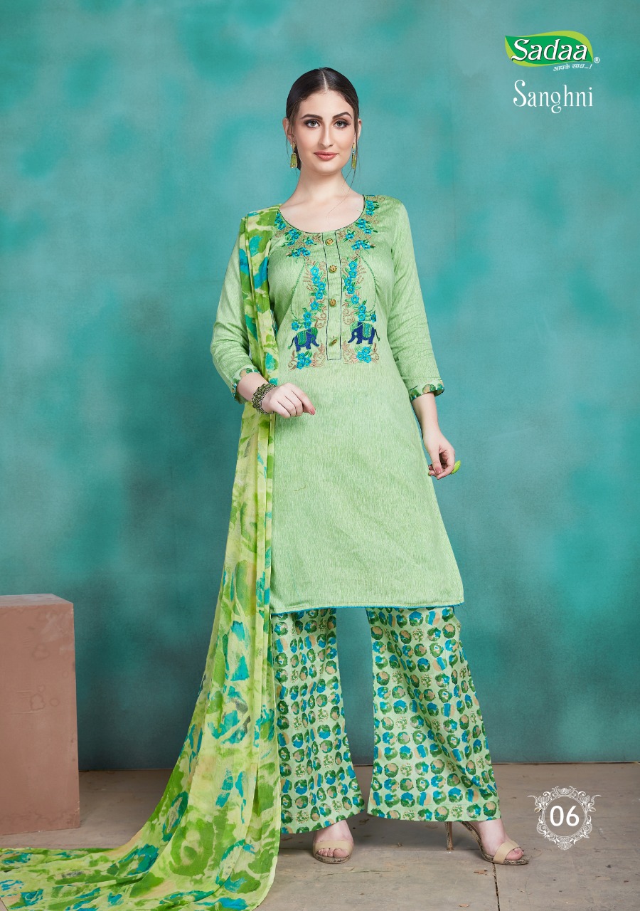 Sanghni By Sadaa 01 To 08 Series Indian Traditional Wear Collection Beautiful Stylish Fancy Colorful Party Wear & Occasional Wear Glace Printed With Embroidery Dress At Wholesale Price