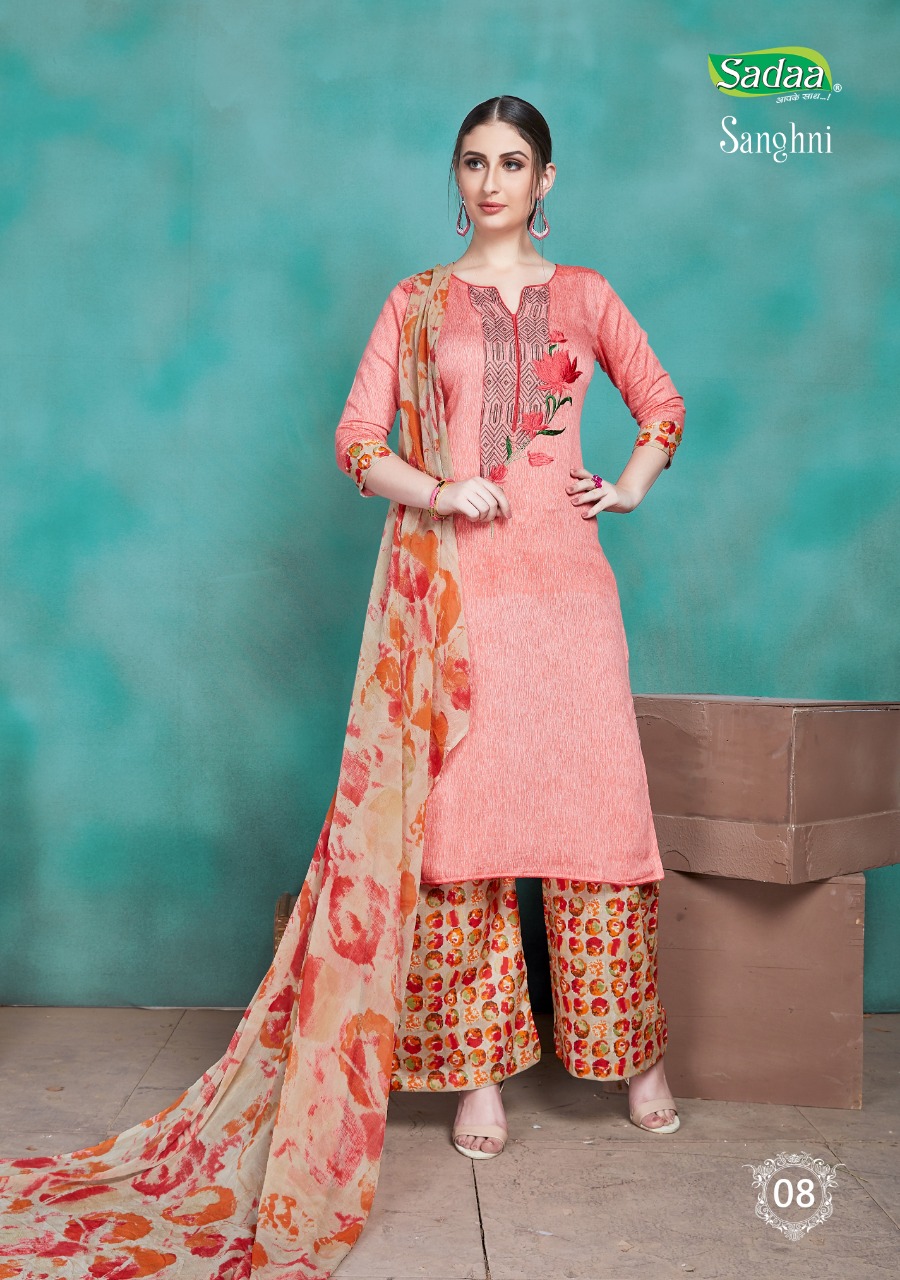 Sanghni By Sadaa 01 To 08 Series Indian Traditional Wear Collection Beautiful Stylish Fancy Colorful Party Wear & Occasional Wear Glace Printed With Embroidery Dress At Wholesale Price