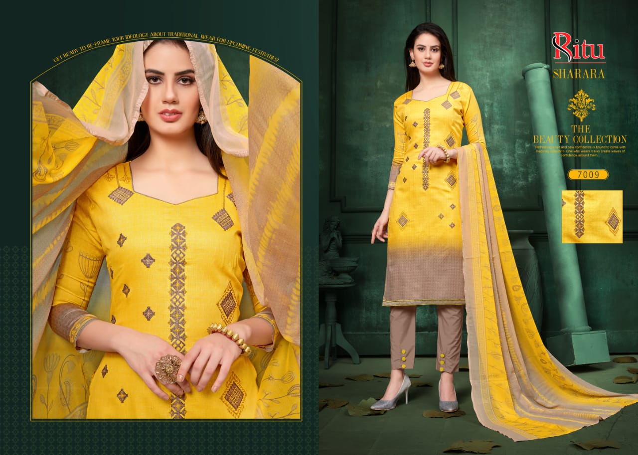 Sharara Vol-7 By Ritu International 7001 To 7010 Series Beautiful Winter Collection Suits Stylish Fancy Colorful Casual Wear & Ethnic Wear Pure Cotton Satin Dresses At Wholesale Price
