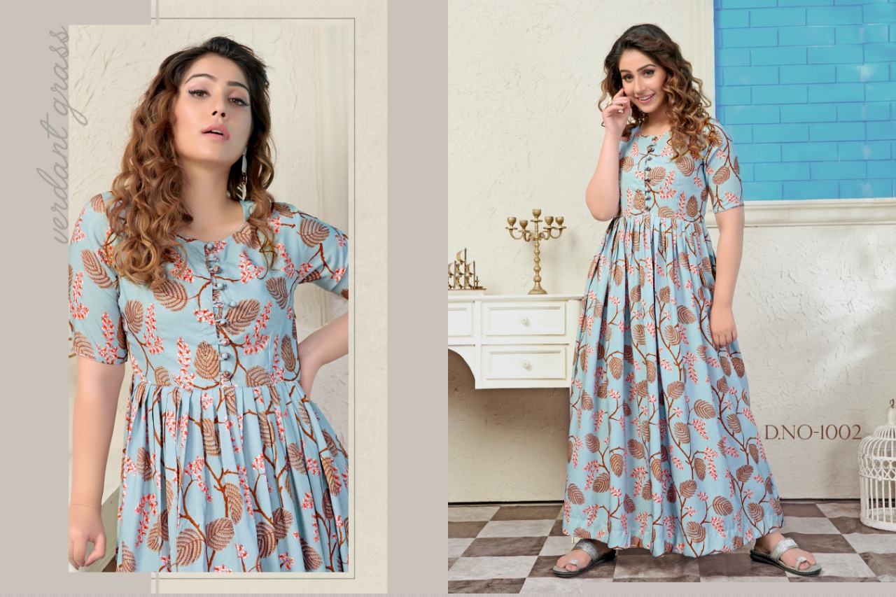 Shayka Vol-1 By Tejavee 1001 To 1006 Series Beautiful Stylish Fancy Colorful Casual Wear & Ethnic Wear & Ready To Wear Heavy Muslin Digital Printed Gowns At Wholesale Price