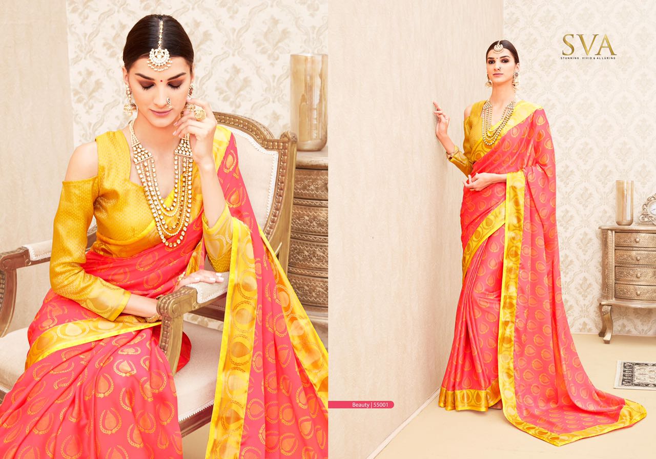 She Vol-4 By Sva 55001 To 55006 Series Designer Beautiful Traditional Wear Collection Colorful Stylish Fancy Party Wear & Occasional Wear Pure Heavy Chiffon Sarees At Wholesale Price