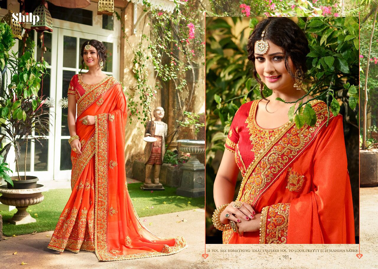 Shilp 101 Series By Shilp Sarees 101 To 112 Series Designer Wedding Collection Beautiful Traditional Wear Colorful Stylish Fancy Party Wear & Occasional Wear Silk Embroidered Sarees At Wholesale Price