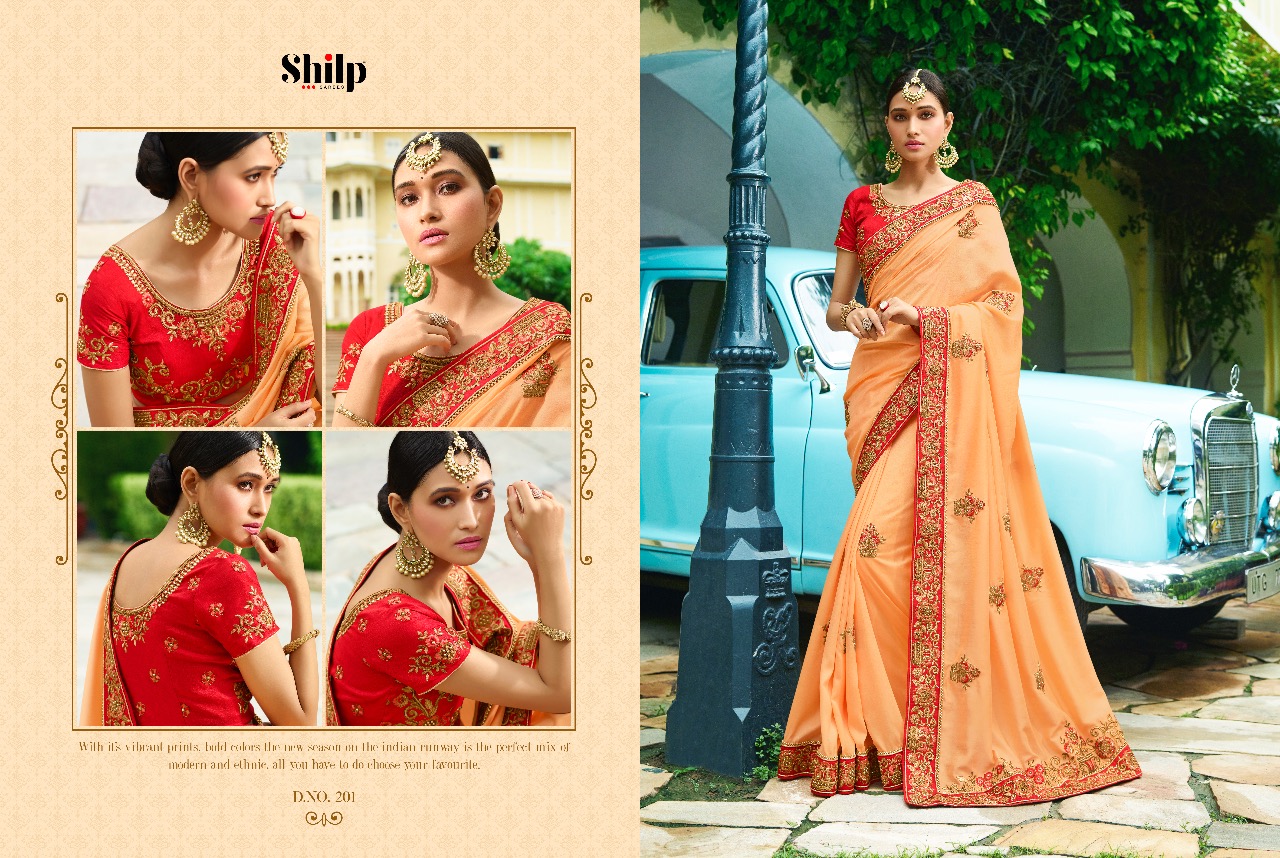 Shilp 201 Series By Shilp Sarees 201 To 215 Series Designer Wedding Collection Beautiful Traditional Wear Colorful Stylish Fancy Party Wear & Occasional Wear Silk Embroidered Sarees At Wholesale Price