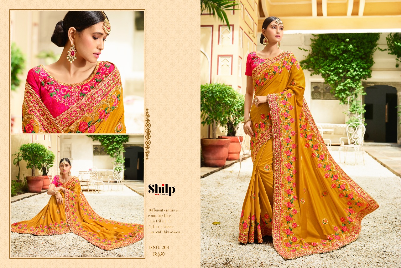 Shilp 201 Series By Shilp Sarees 201 To 215 Series Designer Wedding Collection Beautiful Traditional Wear Colorful Stylish Fancy Party Wear & Occasional Wear Silk Embroidered Sarees At Wholesale Price