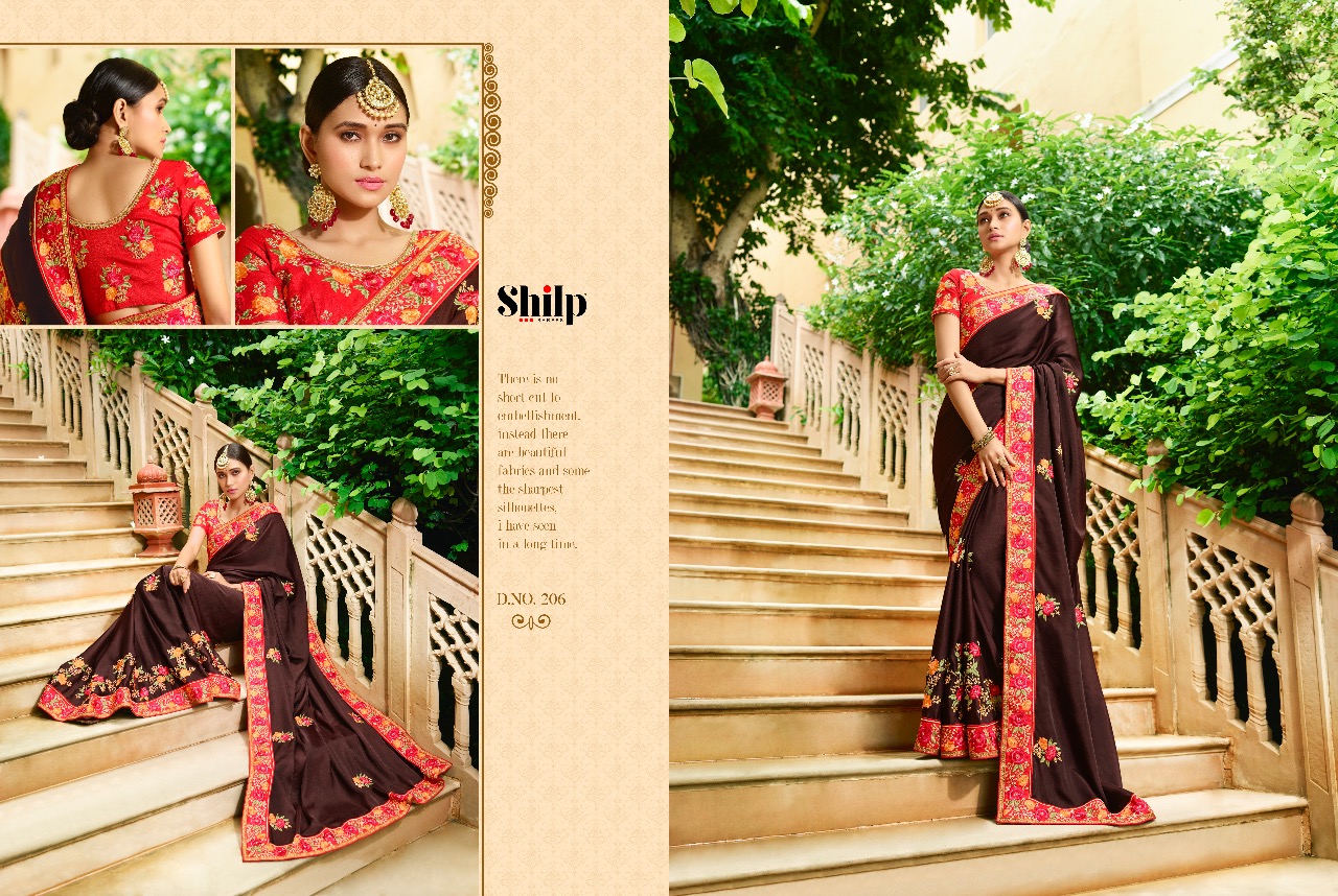 Shilp 201 Series By Shilp Sarees 201 To 215 Series Designer Wedding Collection Beautiful Traditional Wear Colorful Stylish Fancy Party Wear & Occasional Wear Silk Embroidered Sarees At Wholesale Price