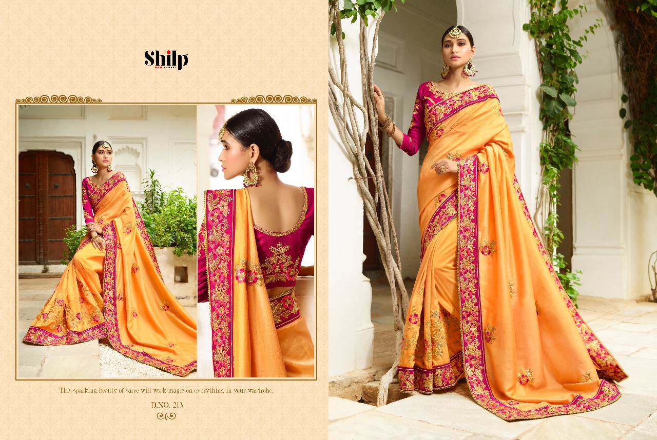 Shilp 201 Series By Shilp Sarees 201 To 215 Series Designer Wedding Collection Beautiful Traditional Wear Colorful Stylish Fancy Party Wear & Occasional Wear Silk Embroidered Sarees At Wholesale Price