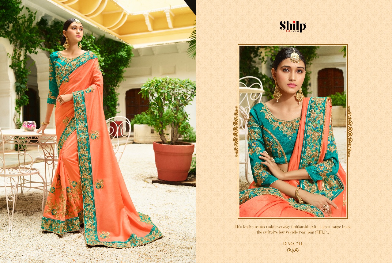 Shilp 201 Series By Shilp Sarees 201 To 215 Series Designer Wedding Collection Beautiful Traditional Wear Colorful Stylish Fancy Party Wear & Occasional Wear Silk Embroidered Sarees At Wholesale Price