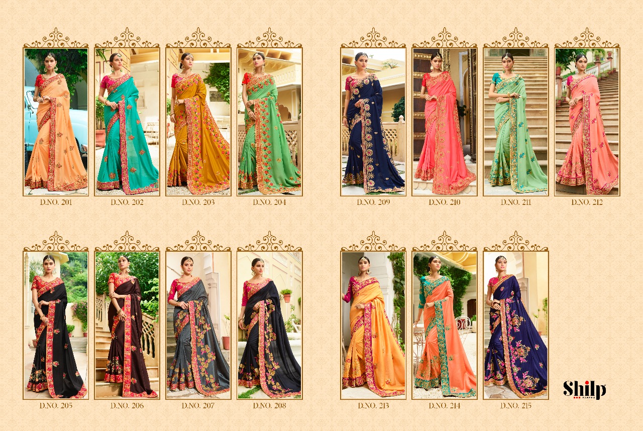 Shilp 201 Series By Shilp Sarees 201 To 215 Series Designer Wedding Collection Beautiful Traditional Wear Colorful Stylish Fancy Party Wear & Occasional Wear Silk Embroidered Sarees At Wholesale Price