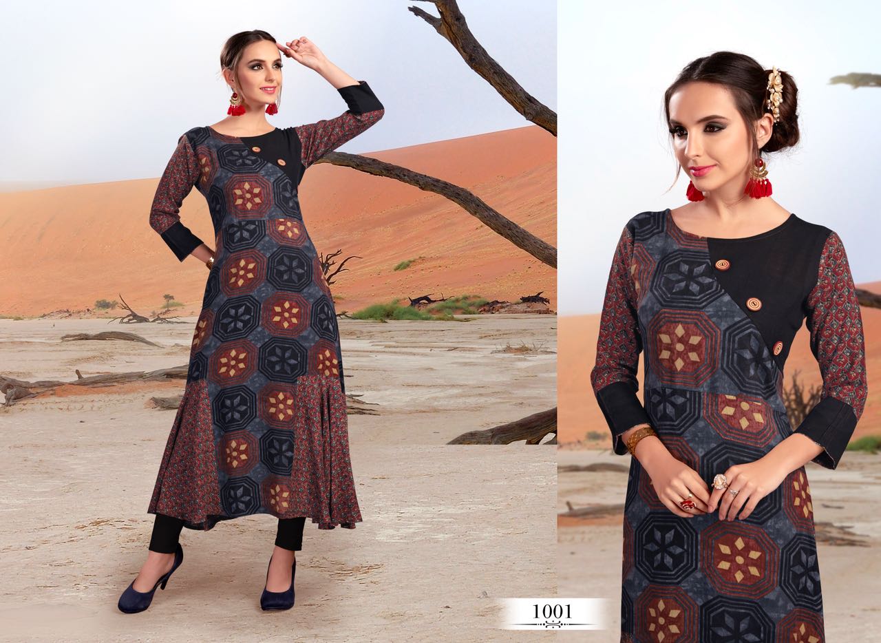 Shine By Amaaya Garments 1001 To 1009 Series Beautiful Stylish Fancy Colorful Casual Wear & Ethnic Wear Rayon Printed Kurtis At Wholesale Price