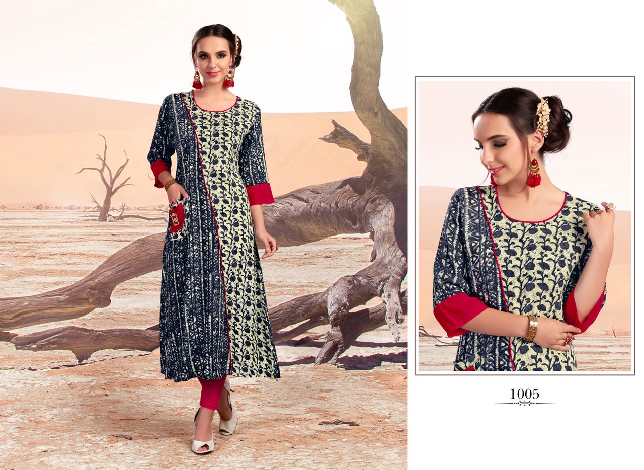 Shine By Amaaya Garments 1001 To 1009 Series Beautiful Stylish Fancy Colorful Casual Wear & Ethnic Wear Rayon Printed Kurtis At Wholesale Price