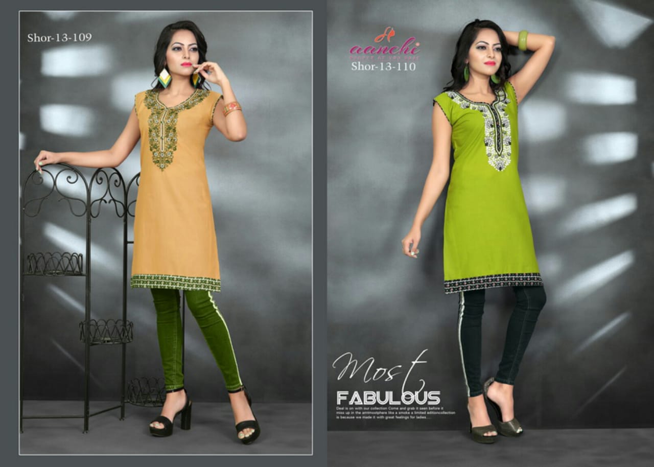 Shor Vol-13 By Aanchi 101 To 110 Series Beautiful Colorful Stylish Fancy Casual Wear & Ethnic Wear & Ready To Wear Cotton Embroidered Kurtis At Wholesale Price
