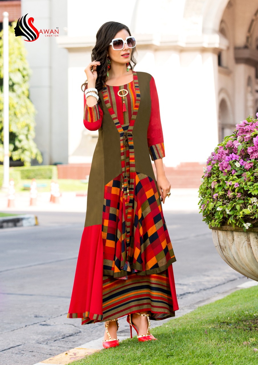 Shreya Vol-1 By Sawan Creation 1001 To 1010 Series Beautiful Colorful Stylish Fancy Casual Wear & Ethnic Wear & Ready To Wear Heavy Rayon Printed Kurtis At Wholesale Price
