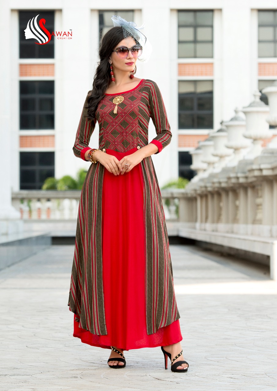 Shreya Vol-1 By Sawan Creation 1001 To 1010 Series Beautiful Colorful Stylish Fancy Casual Wear & Ethnic Wear & Ready To Wear Heavy Rayon Printed Kurtis At Wholesale Price