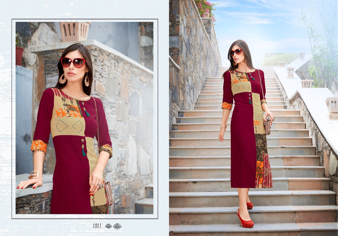 Signature By Sb Trendz 1009 To 1016 Series Beautiful Stylish Fancy Colorful Casual Wear & Ready To Wear & Ethnic Wear Heavy Rayon Printed Kurtis At Wholesale Price