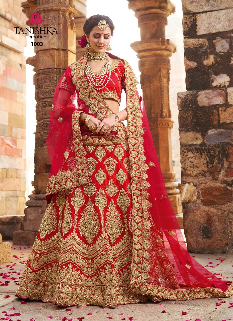 Signature By Tanishka Creation 1001 To 1010 Series Indian Bridal Wear Collection Beautiful Stylish Fancy Colorful Party Wear & Occasional Wear Velvet/ Satin Silk Embroidered Lehengas At Wholesale Price