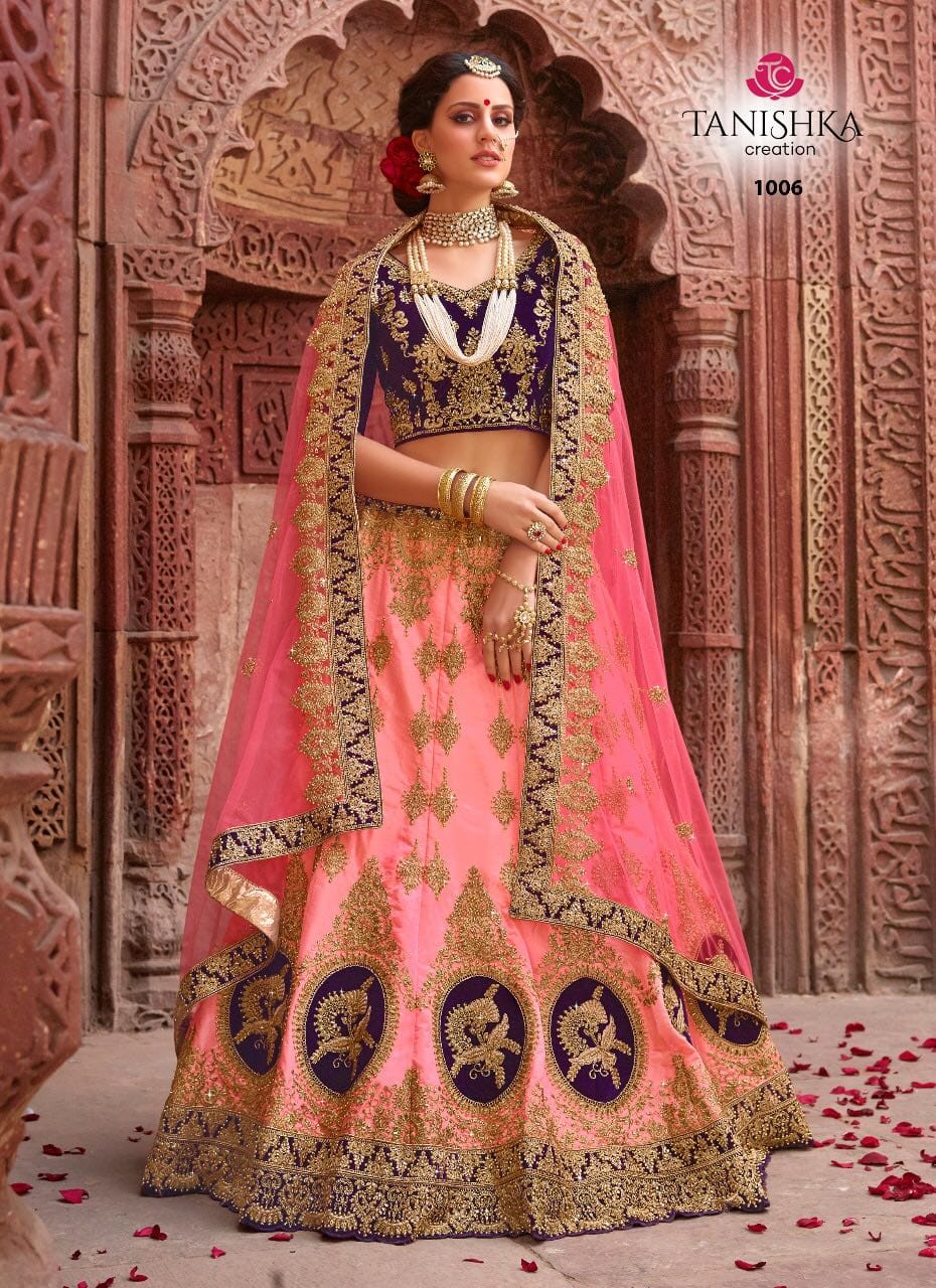 Signature By Tanishka Creation 1001 To 1010 Series Indian Bridal Wear Collection Beautiful Stylish Fancy Colorful Party Wear & Occasional Wear Velvet/ Satin Silk Embroidered Lehengas At Wholesale Price