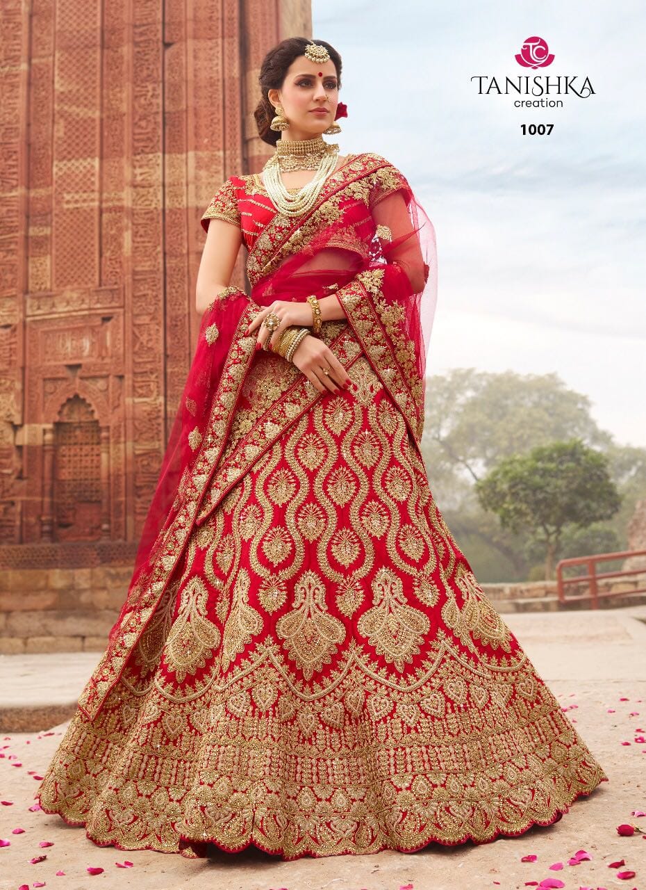 Signature By Tanishka Creation 1001 To 1010 Series Indian Bridal Wear Collection Beautiful Stylish Fancy Colorful Party Wear & Occasional Wear Velvet/ Satin Silk Embroidered Lehengas At Wholesale Price