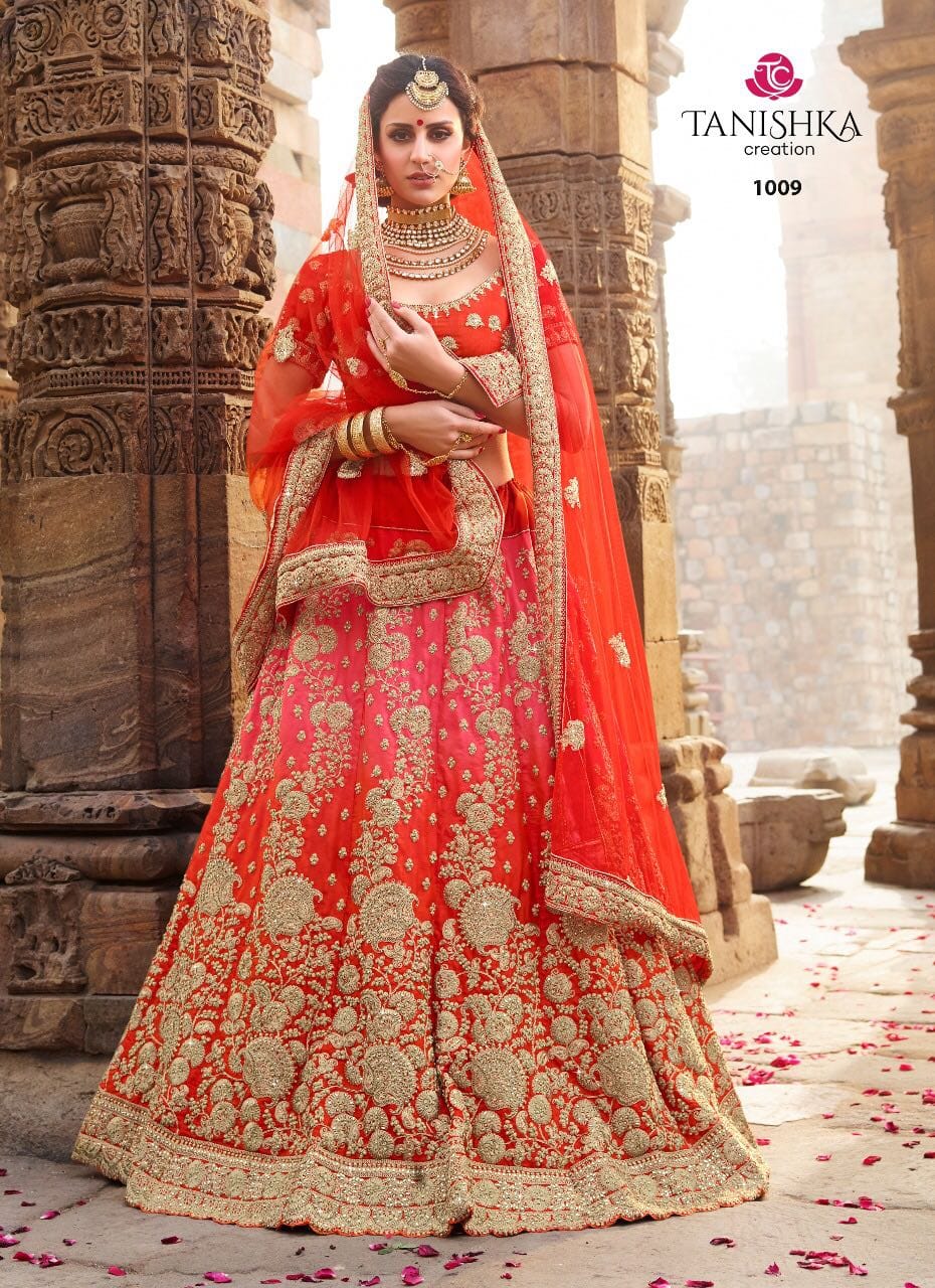 Signature By Tanishka Creation 1001 To 1010 Series Indian Bridal Wear Collection Beautiful Stylish Fancy Colorful Party Wear & Occasional Wear Velvet/ Satin Silk Embroidered Lehengas At Wholesale Price