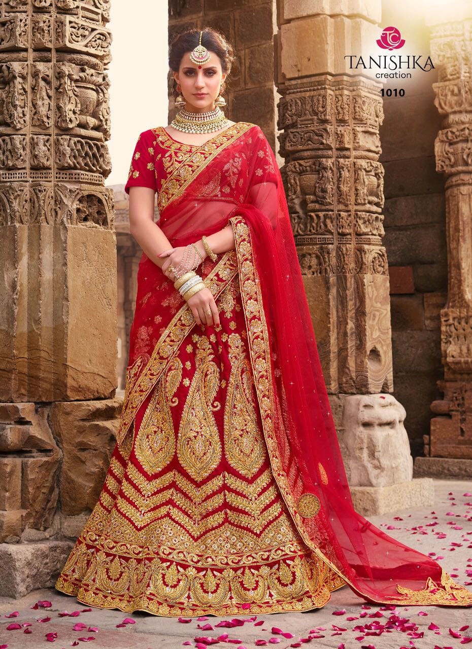 Signature By Tanishka Creation 1001 To 1010 Series Indian Bridal Wear Collection Beautiful Stylish Fancy Colorful Party Wear & Occasional Wear Velvet/ Satin Silk Embroidered Lehengas At Wholesale Price