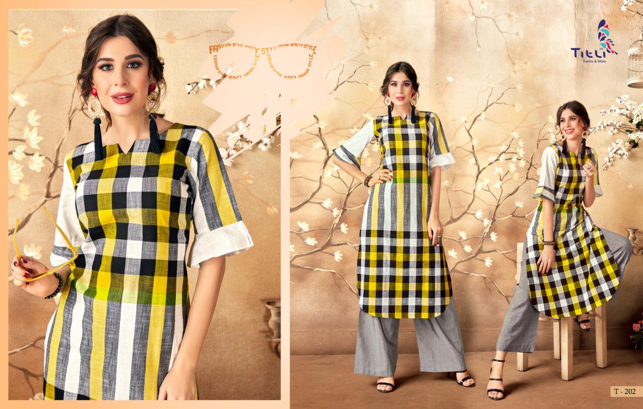 Signature By Titli T-202 To T-209 Series Beautiful Colorful Stylish Fancy Casual Wear & Ethnic Wear & Ready To Wear Cotton Linen Kurtis At Wholesale Price