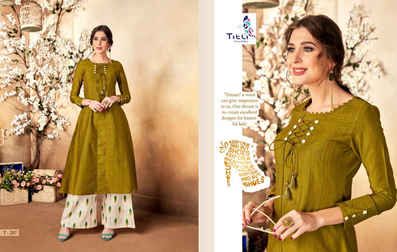 Signature By Titli T-202 To T-209 Series Beautiful Colorful Stylish Fancy Casual Wear & Ethnic Wear & Ready To Wear Cotton Linen Kurtis At Wholesale Price