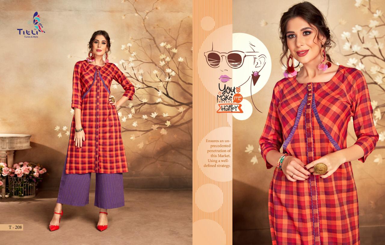 Signature By Titli T-202 To T-209 Series Beautiful Colorful Stylish Fancy Casual Wear & Ethnic Wear & Ready To Wear Cotton Linen Kurtis At Wholesale Price