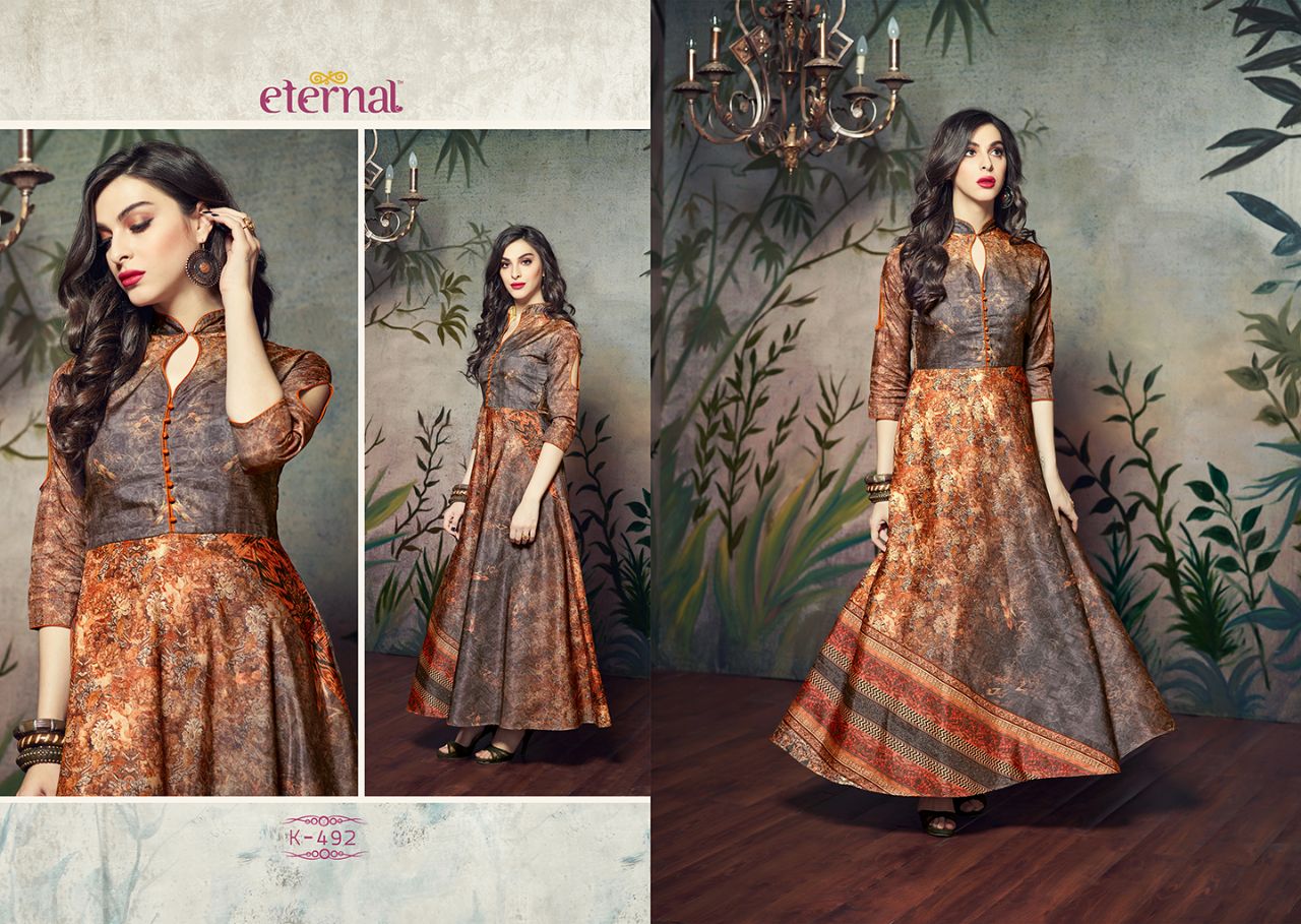 Silk Mode By Eternal 492 To 502 Series Designer Beautiful Stylish Fancy Colorful Party Wear & Ethnic Wear Manipuri Silk Printed Kurtis At Wholesale Price