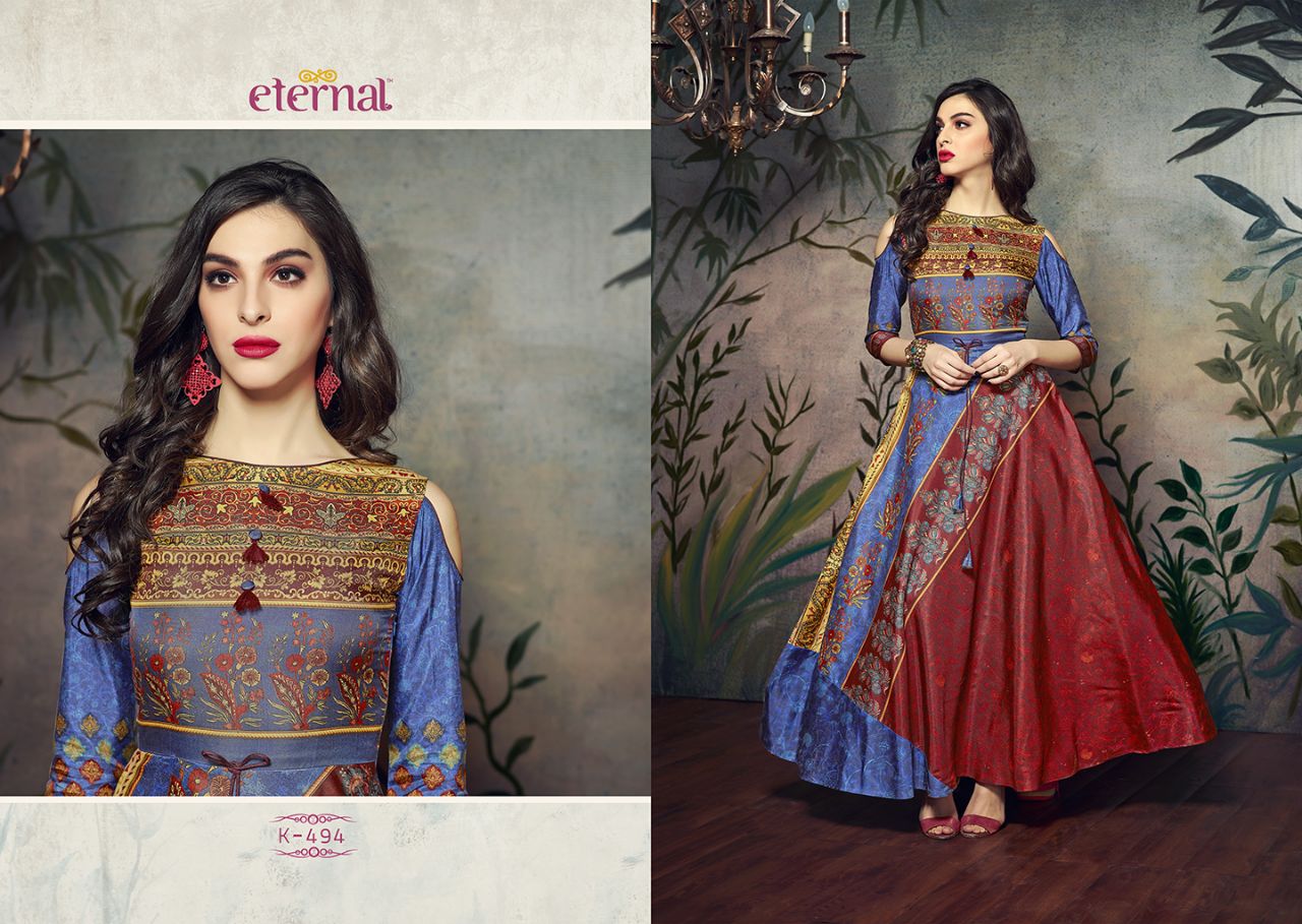 Silk Mode By Eternal 492 To 502 Series Designer Beautiful Stylish Fancy Colorful Party Wear & Ethnic Wear Manipuri Silk Printed Kurtis At Wholesale Price