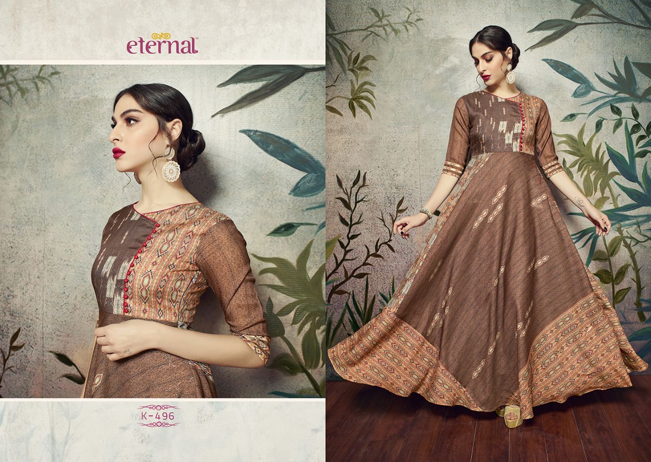 Silk Mode By Eternal 492 To 502 Series Designer Beautiful Stylish Fancy Colorful Party Wear & Ethnic Wear Manipuri Silk Printed Kurtis At Wholesale Price