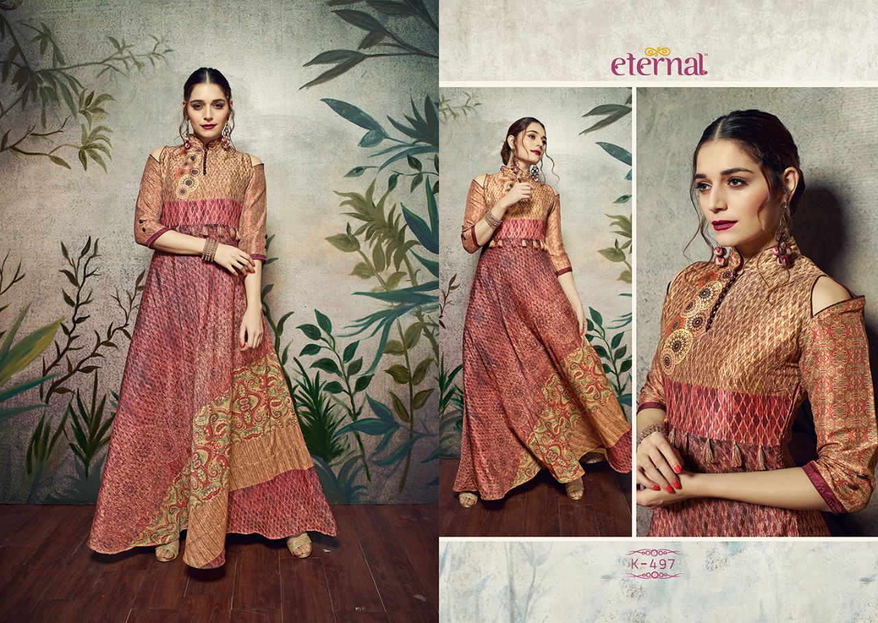 Silk Mode By Eternal 492 To 502 Series Designer Beautiful Stylish Fancy Colorful Party Wear & Ethnic Wear Manipuri Silk Printed Kurtis At Wholesale Price