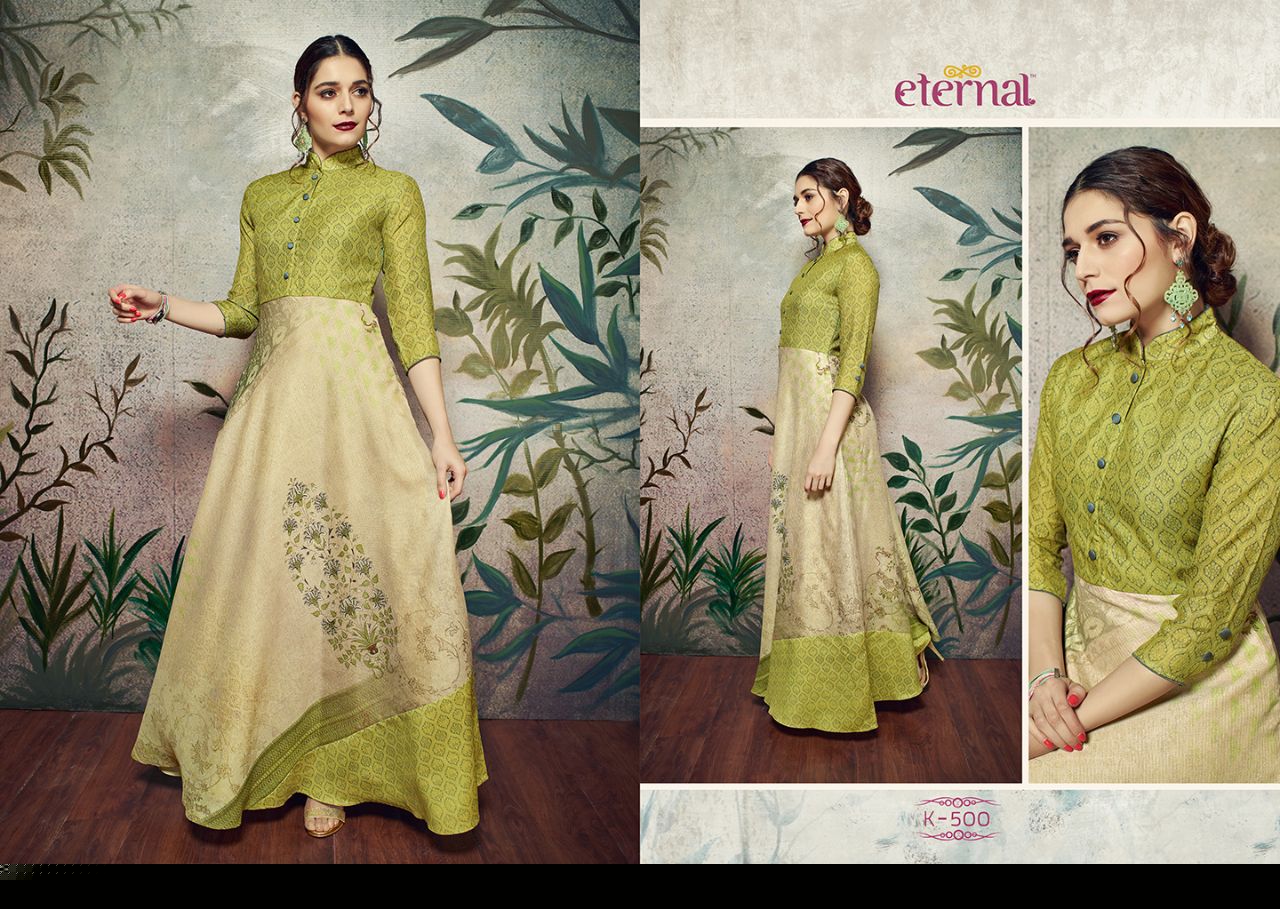 Silk Mode By Eternal 492 To 502 Series Designer Beautiful Stylish Fancy Colorful Party Wear & Ethnic Wear Manipuri Silk Printed Kurtis At Wholesale Price
