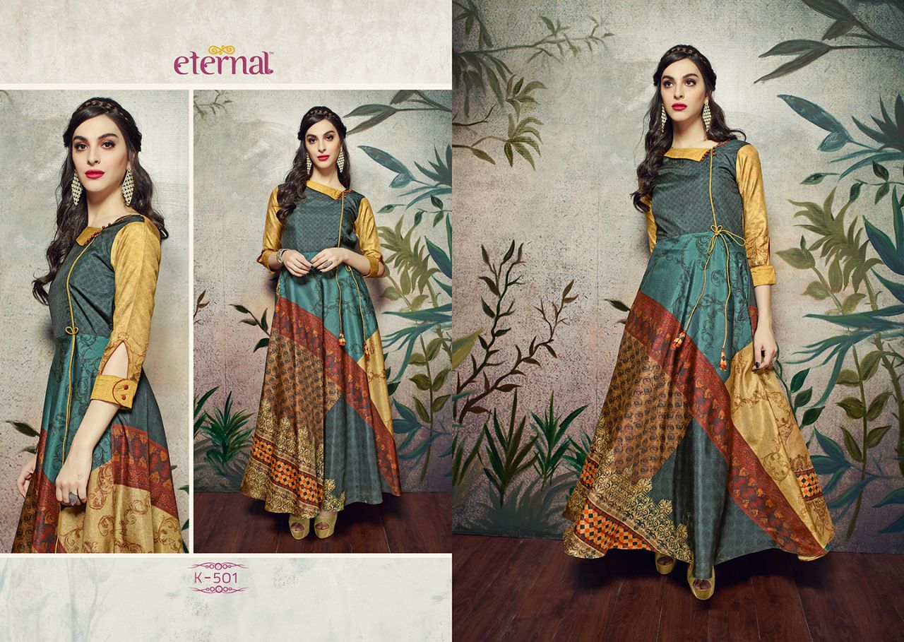 Silk Mode By Eternal 492 To 502 Series Designer Beautiful Stylish Fancy Colorful Party Wear & Ethnic Wear Manipuri Silk Printed Kurtis At Wholesale Price